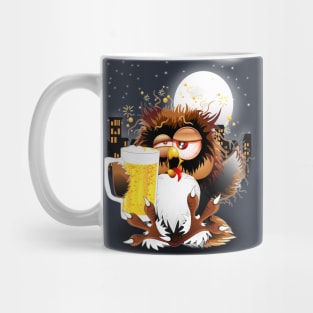 Drunk Owl with Beer Funny Character Mug